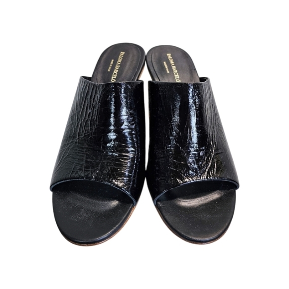 Paloma Barceló Black Calf Leather Open Toe Sandals Raffia Heel 39 Quiet Luxury - Picture 8 of 12